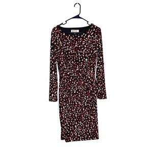 Kasper Red White Black Print Long Sleeve Sheath Dress Career Cocktail Size M‎